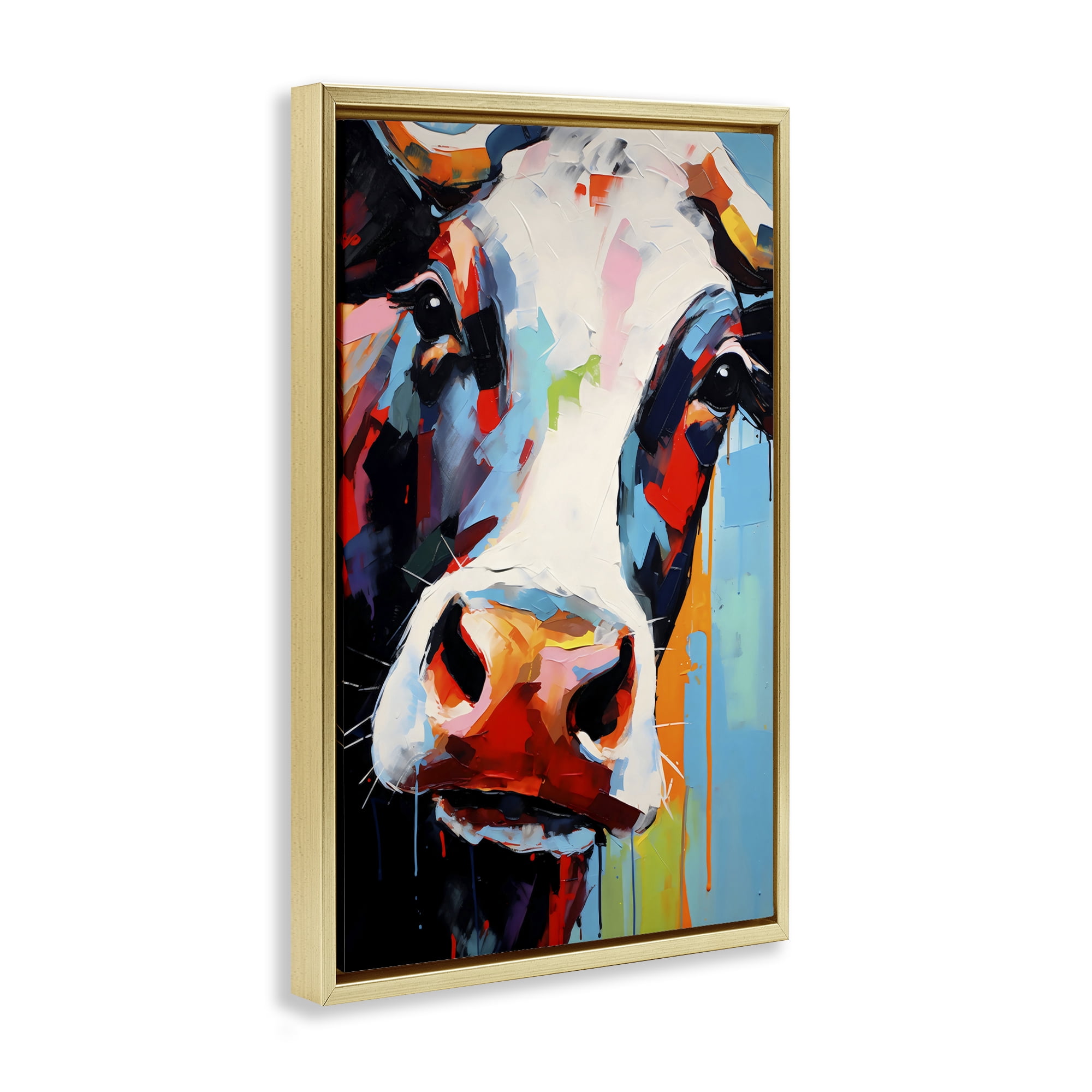 Stupell Industries Cow Of Many Colors Gold Framed Floater Canvas Wall Art, design by Creative Studio