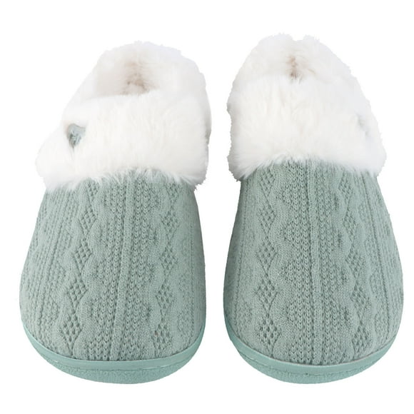 WHAMVOX 1 Pair Green Knitted Fabric Slippers Women Non Skid Warm For Home Use In Winter 9Us 6.5Uk 40.5Eu 10.2In