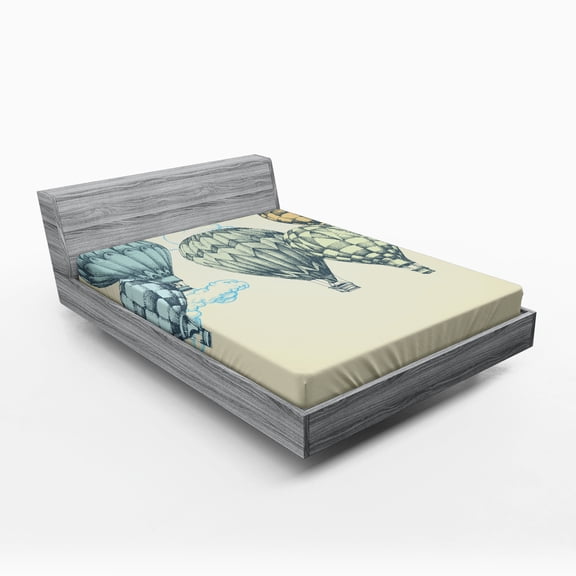 Ambesonne Vintage Fitted Sheet, Air Balloons in Sky, Full Size, Green Blue