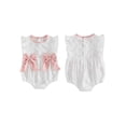 thumbnail image 2 of BemeyourBBs Newborn Baby Girls Summer Clothes Jacquard Bubble Romper Bow Decorated Ruffle Sleeveless Crew Neck Bodysuit Playsuit, 2 of 9