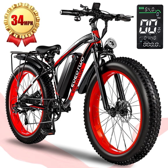 EOEOTWO  Electric Bike for Adults,26*4.0 Fat Tire E-Mountain Bicycle,Peak 1500W Motor 48V 20Ah 7-Speed Ebike UL2849