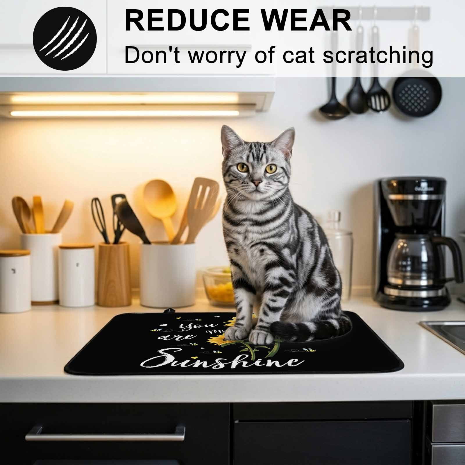 Yellow Sunflower Stove Top Cover for Electric Stove, Heat-proof & Non Slip Glass Top Stove Cover Protector, Summer Flower Bee Sunshine Black Kitchen Flat Cooktop Rubber Mat 31x24 Inches