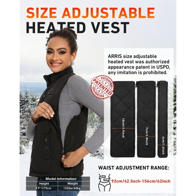 ARRIS Women Heated Vest with 7.4V Battery Size Adjustable Heating Clothing Black