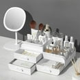 thumbnail image 7 of Makeup Organizer, Cosmetic Case with 3 Drawers, Perfect for Bathroom and Dresser Brushes, Lipsticks, Skincare Products Display Case (White, 11"L x 7.1"W x 4.9"H), 7 of 7