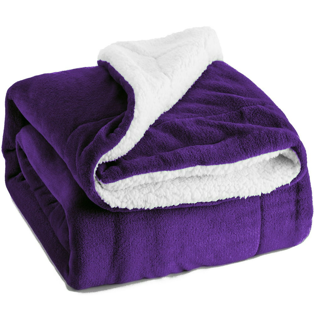 Bedsure Sherpa Fleece Blanket Queen Size Purple Plush Blanket Fuzzy