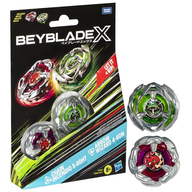 Set Battling Top BEYBLADE X Chain Incendio 5-60HT y Arrow Wizard 4-60N para niños y niñas de 8 años