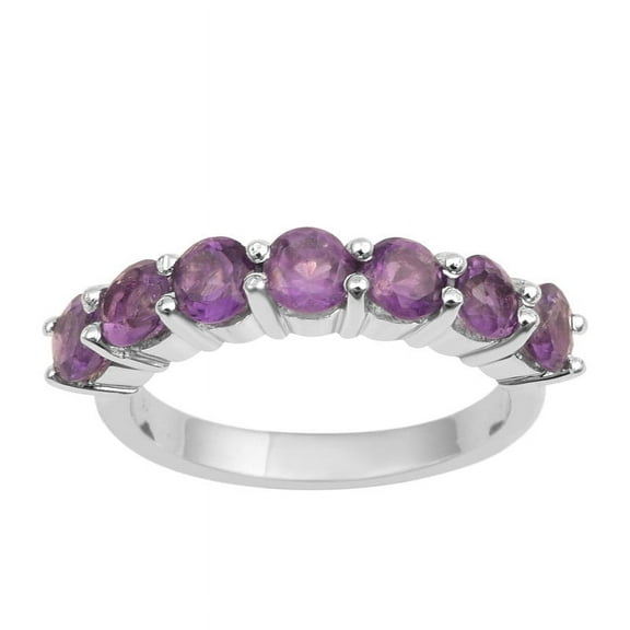 3mm Round Amethyst Gemstone 925 Sterling Silver Seven Stone Women Wedding Ring