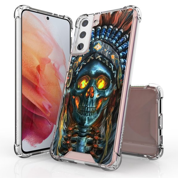 ANJ  Hybrid Slim Hard Back Cover Case Flexible Bumper for Samsung Galaxy S21 Plus - Skull Chief 2