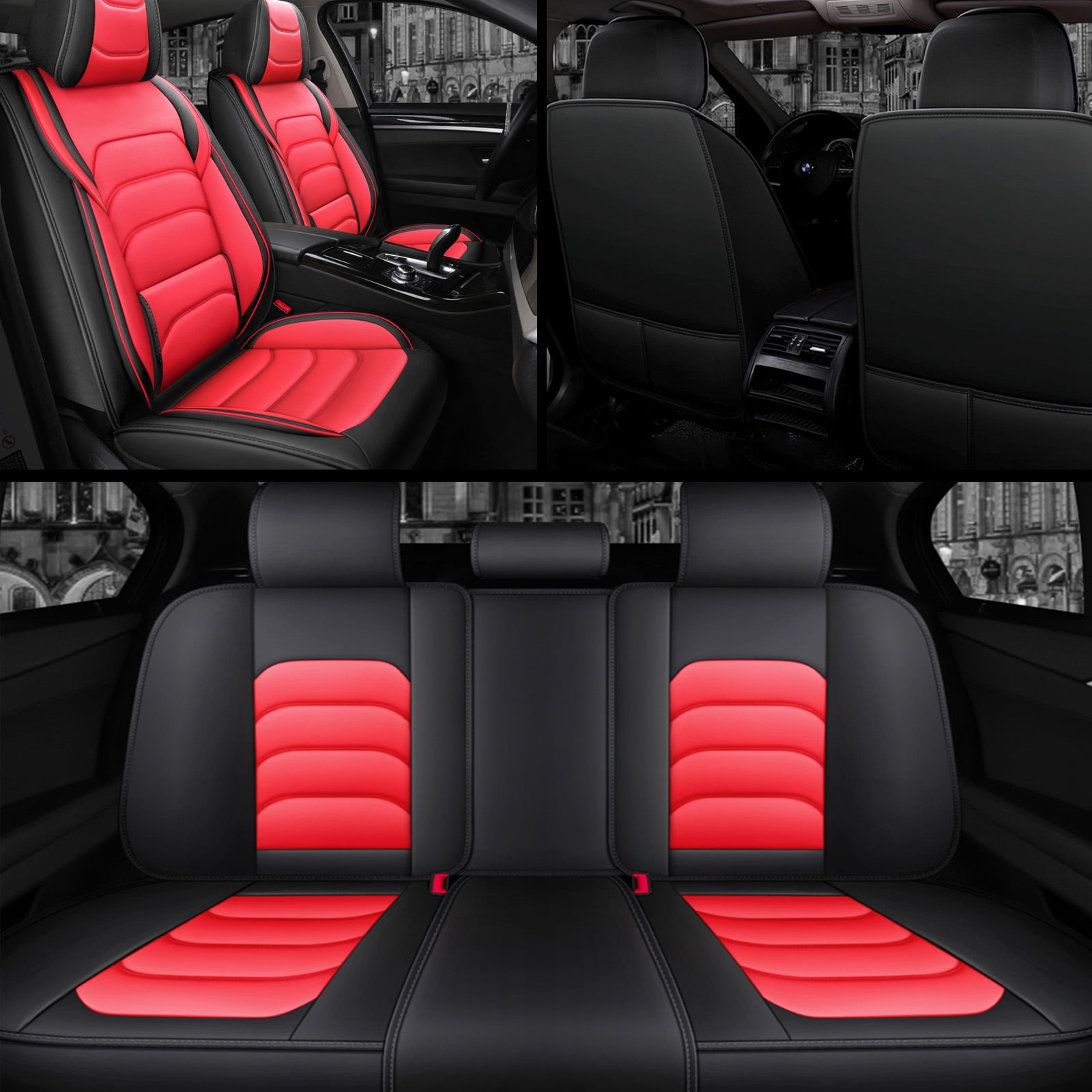 OTOEZ Universal Car Seat Cover, 5-Seat Full Set PU Leather, Front Rear Seat Protector, Waterproof Cushion Fit Most Honda Toyota Chevy Ford Nissan Vehicle Truck SUV