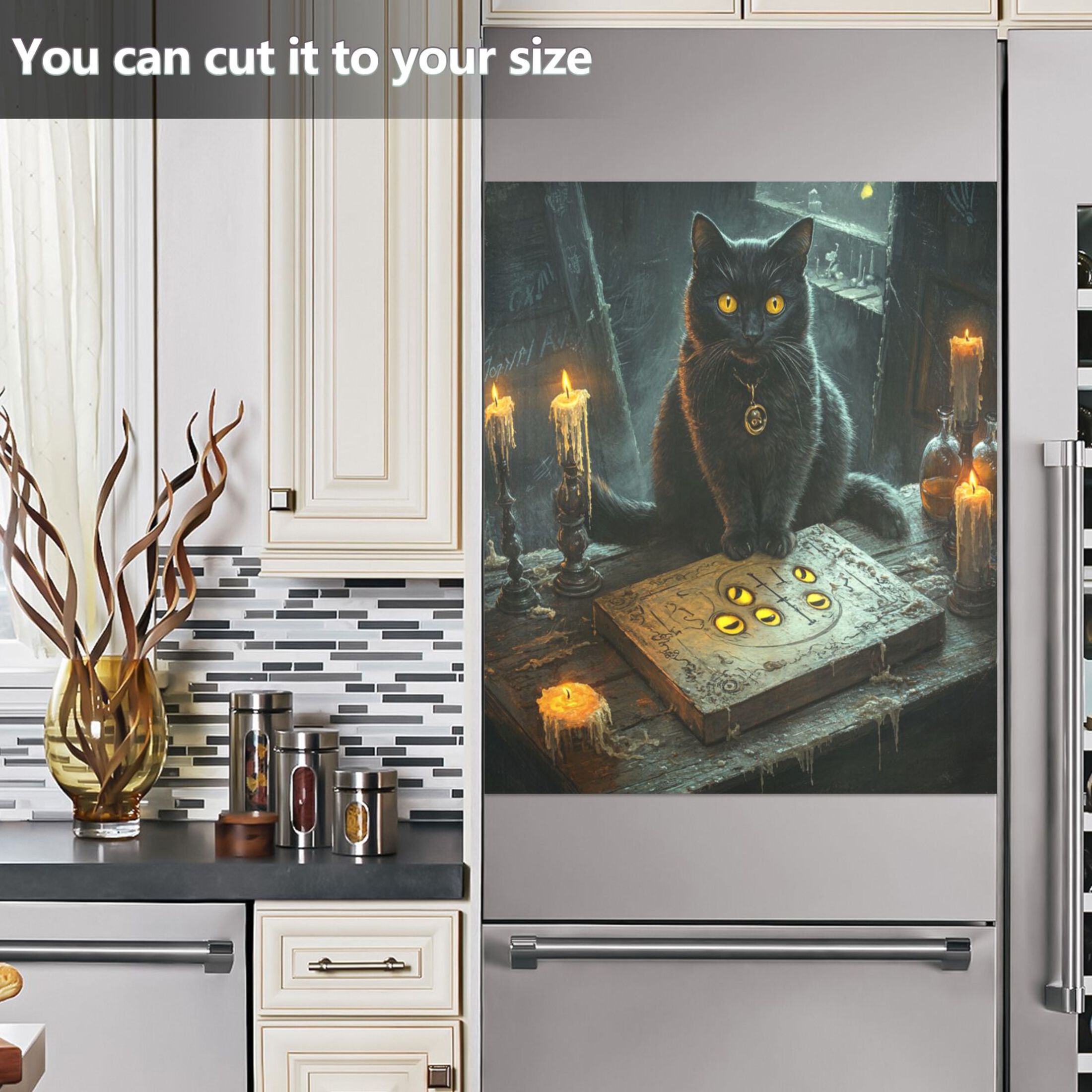 Dishwasher Magnetic Sticker 23x26 Inch Refrigerator Magnetic Sticker Washing Machine Magnetic Sticker Kitchen Panel Magnetic Sticker Home Decor Classical Black Cat