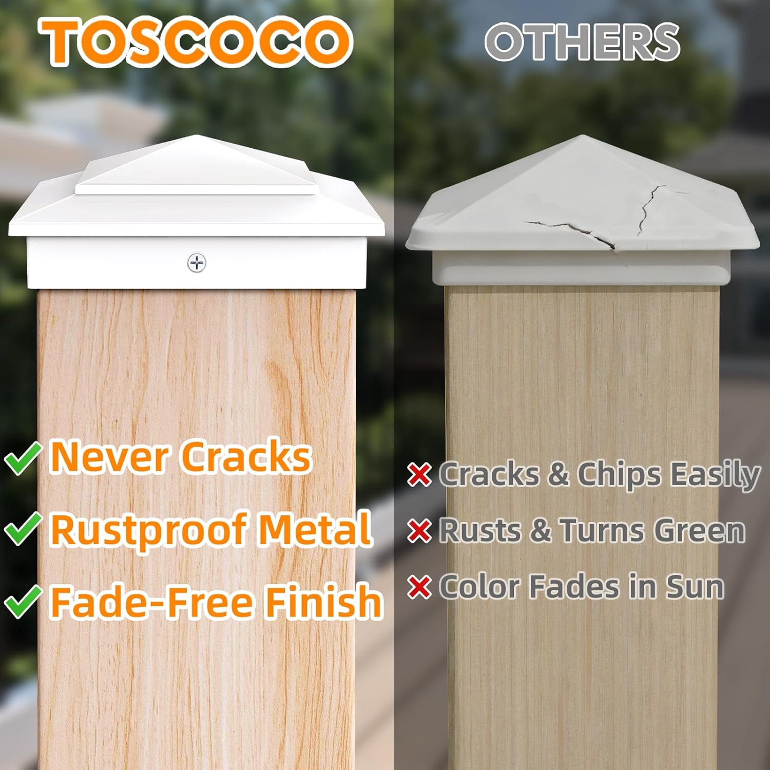 6X6 Aluminum White  Post Caps for  5.5" x 5.5" Wood Posts, Heavy-Duty Fence Post Caps Cover for Cedar Fence Deck Mailbox - Weatherproof, Rust-Resistant - 8 Pack