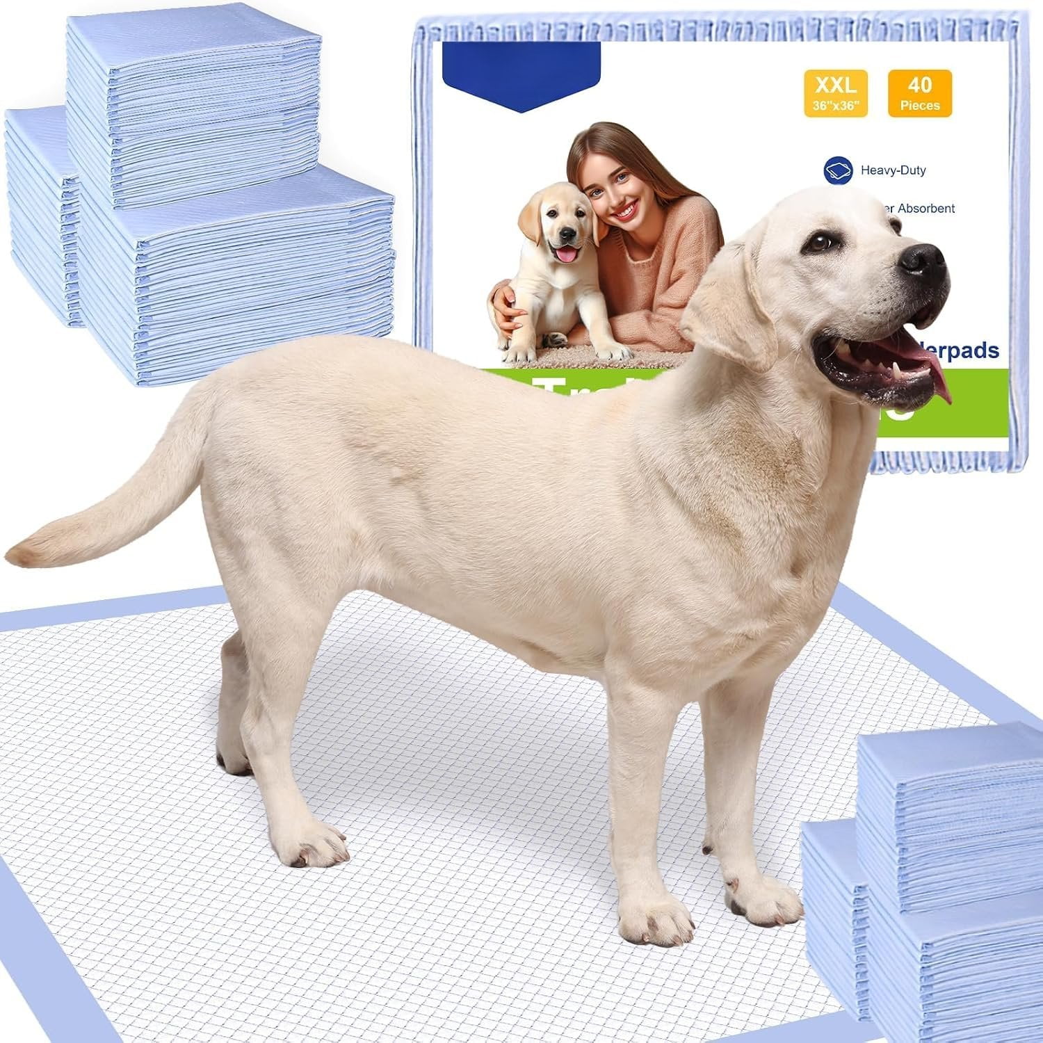 XXL Pee Pads for Dogs 36x36, 40 Count, Extra Thick XXXL Pee Pads, 6-Layer Heavy Duty Holds Up to 12 Cups, Quick Dry Leak Proof Potty Pads for Large Dogs, Puppy Pads