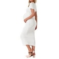 thumbnail image 3 of INSPIRE CHIC Women Maternity Dress Rib Bodycon Midi Short Sleeve Side Stretchy Ruched Pregnancy 1 Piece Photoshoot Babyshower Large White, 3 of 6