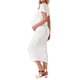 thumbnail image 3 of VESTIDO DE MATERNIDAD CHIC PARA MUJERES INSPIRE, Cuerpo Ajustado Midi, Manga Corta, Lado Elástico, Arrugado para Embarazo, 1 Pieza, Sesión de Fotos, Baby Shower, Talla X-Large, Blanco, 3 of 6