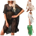 thumbnail image 2 of Xuhomer Summer Cover Ups for Women Knitted Hollow Short Sleeve V-Neck Crochet High Cut Split Cover-up Dress Bikini Swimsuits Bathing Suits Tunics Sunscreen Cover Black Free Size, 2 of 7