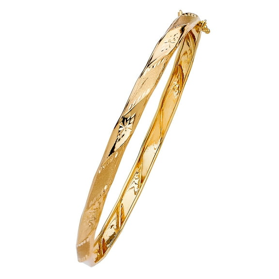Wellingsale 14k Yellow Gold Diamond Cut Starburst Bangle Bracelet