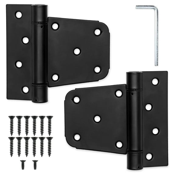 Ilyapa Heavy Duty Self Closing Shed Door Hinges, 2 Pack - Black Square Hinges for Gate, Barn or Storage Shed