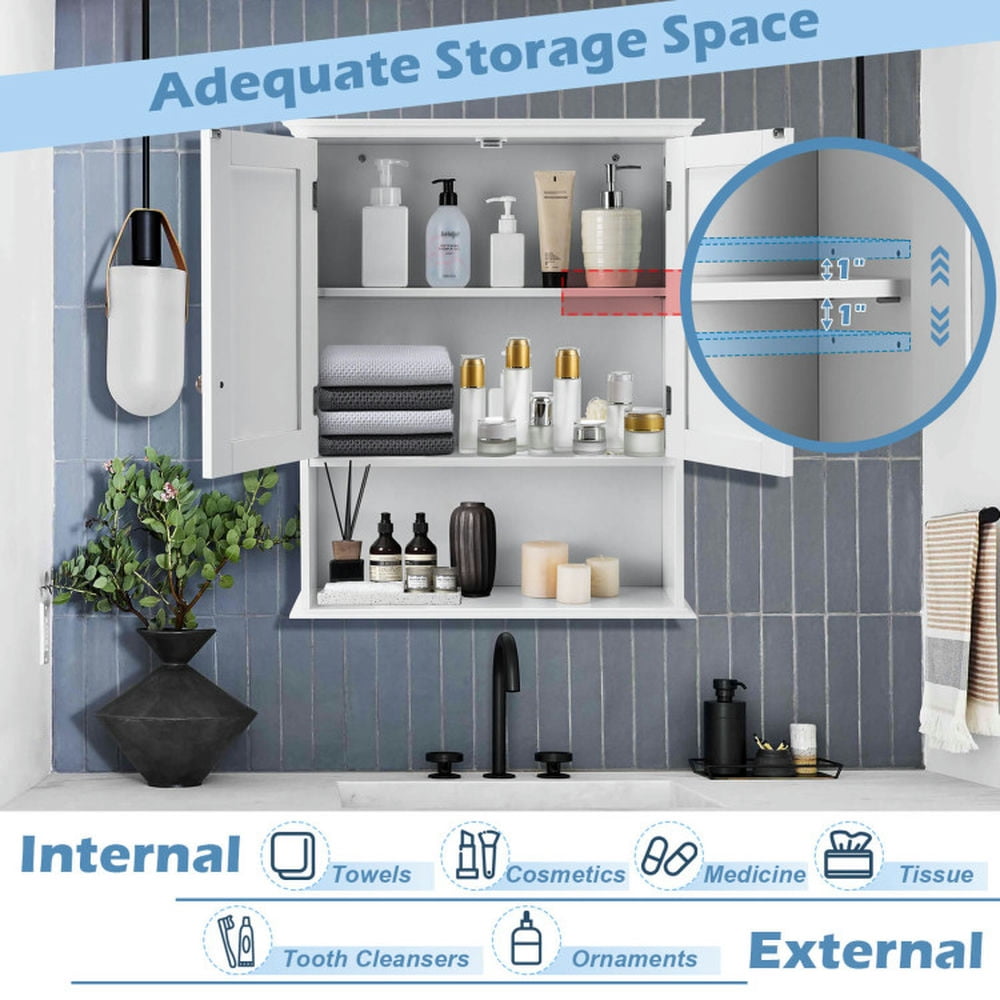 Finihen Bathroom Wall Cabinet, Wall Mounted Bathroom Cabinet, Medicine Cabinet, Wall Mount Bathroom Cabinet Storage Organizer with Doors and Shelves, for Kitchen Entryway Bathroom, White Finihen Bathroom Wall Cabinet, Wall Mounted Bathroom Cabinet, Medicine Cabinet, Wall Mount Bathroom Cabinet Storage Organizer with Doors and Shelves, for Kitchen Entryway Bathroom, White