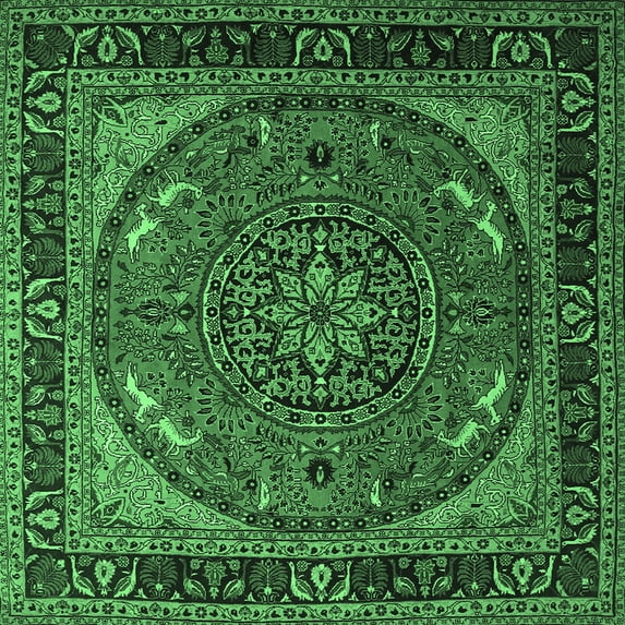 Ahgly Company Indoor Square Medallion Emerald Green Traditional Area Rugs, 6' Square