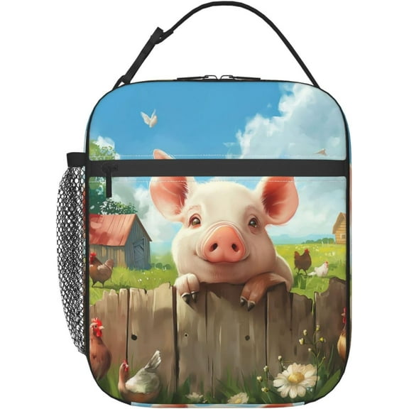 Lunch Box for Women Men Farm Pig Insulated Lunch Box Reusable Portable Lunch Bag Cooler Tote Durable Lunch Container for Office Picnic Work Travel Hiking