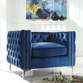 thumbnail image 2 of Levi Velvet Modern Contemporary Button Tufted Silver Nailhead Trim Club Chair, Navy - 30 x 34.5 x 41 in., 2 of 9
