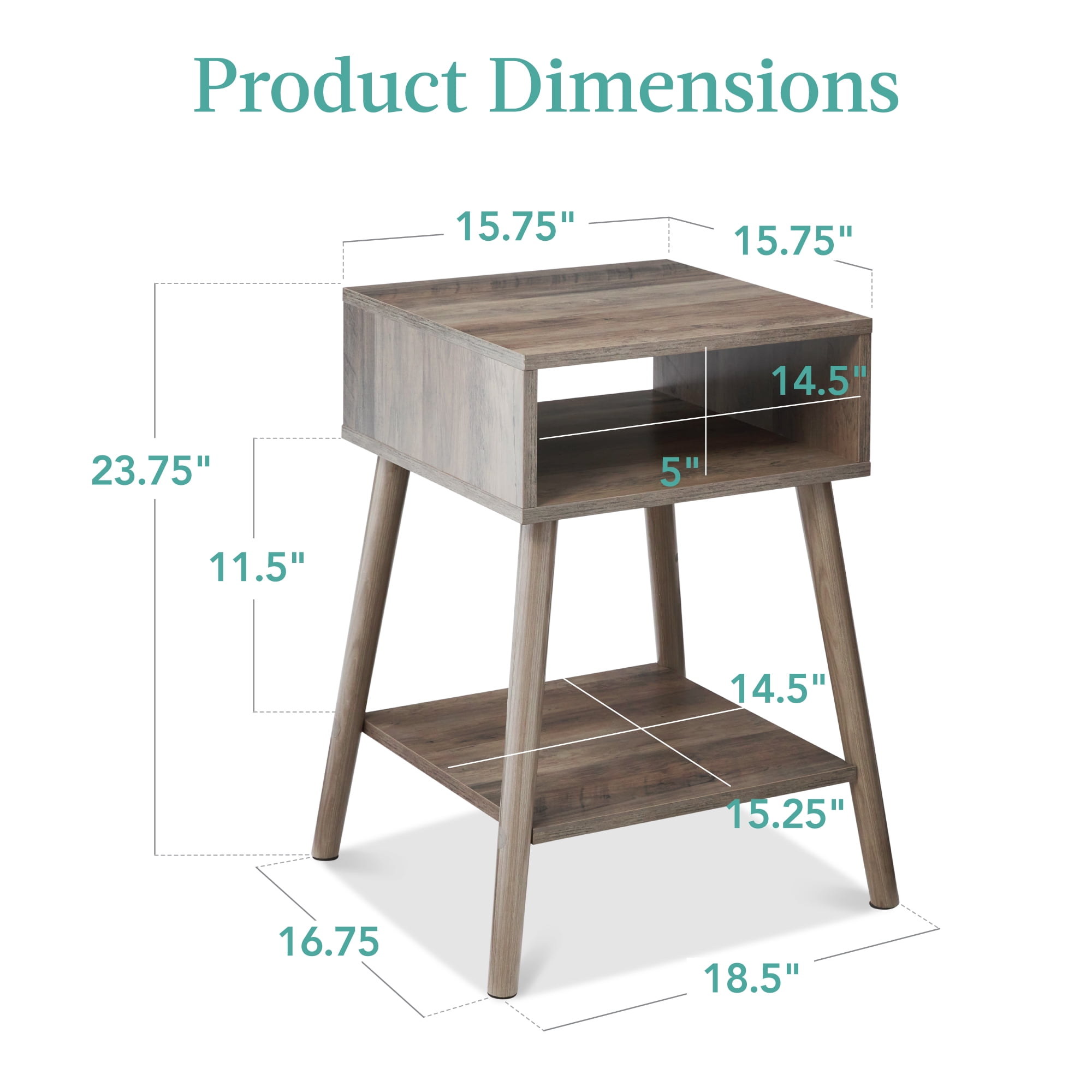 Best Choice Products Set of 2 Mid-Century Modern End Tables w/ Cubby Storage, Lower Shelf, Offset Legs - Gray Oak