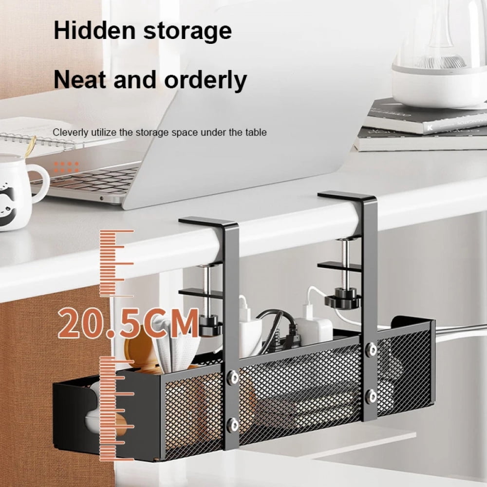 No Drilling Extendable Under Desk Cable Management Metal Cable Tray Under Desk With Clamp Retractable Power Strip Cord Holder