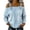 Light Blue, variant on Umfun Tops for Women Cold Shoulder Denim Look Blouse Long Sleeve Casual Pullover Top with Buttoned Strap Details Loose Fit Tunic Shirt for Fall Winter Vacation Daily Wear