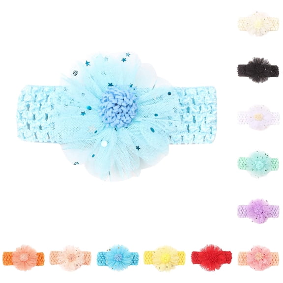 Ticikt Baby Crochet Headbands, Colorful Tulle Flower Elastic Hair Bands Cute Girls Floral Hair Accessories