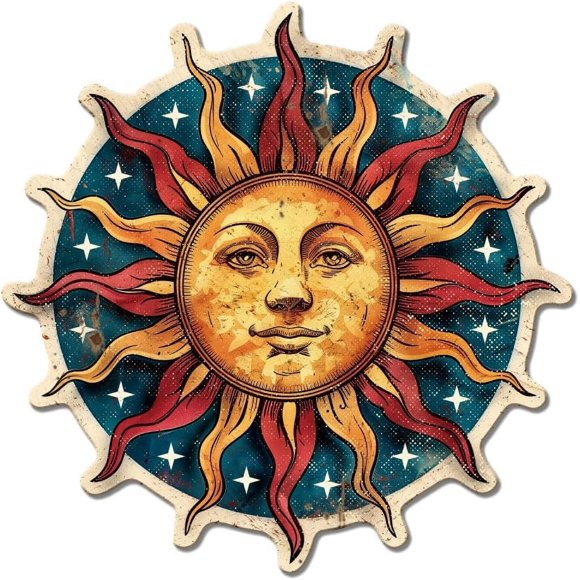Sun Metal Tin Sign Funny Sun Face Vintage Tin Sign Colorful Sun Wall Decor for Bar Living Room Cafeteria Bathroom Dining Hall Kitchen Restaurant DIY