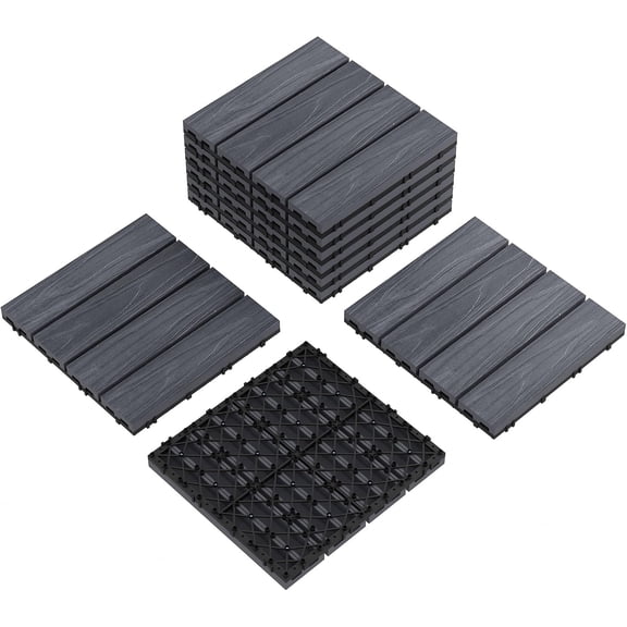 9 Pack 12x12 In WPC Interlocking Deck Tiles Outdoor Patio Flooring with Drainage Non-Slip Waterproof Grey