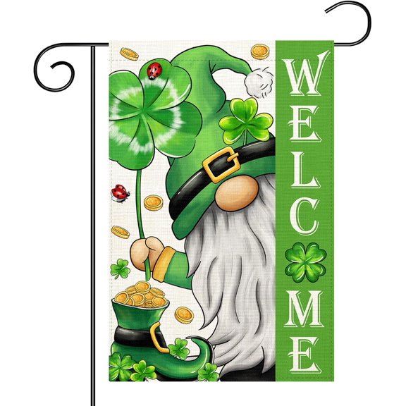 St Patricks Day Gnome Garden Flag 12×18 Inch Double Sided Vertical Farmhouse Yard Outdoor Holiday Yard Lawn Garden Banner (St Patricks Day Garden Flag)