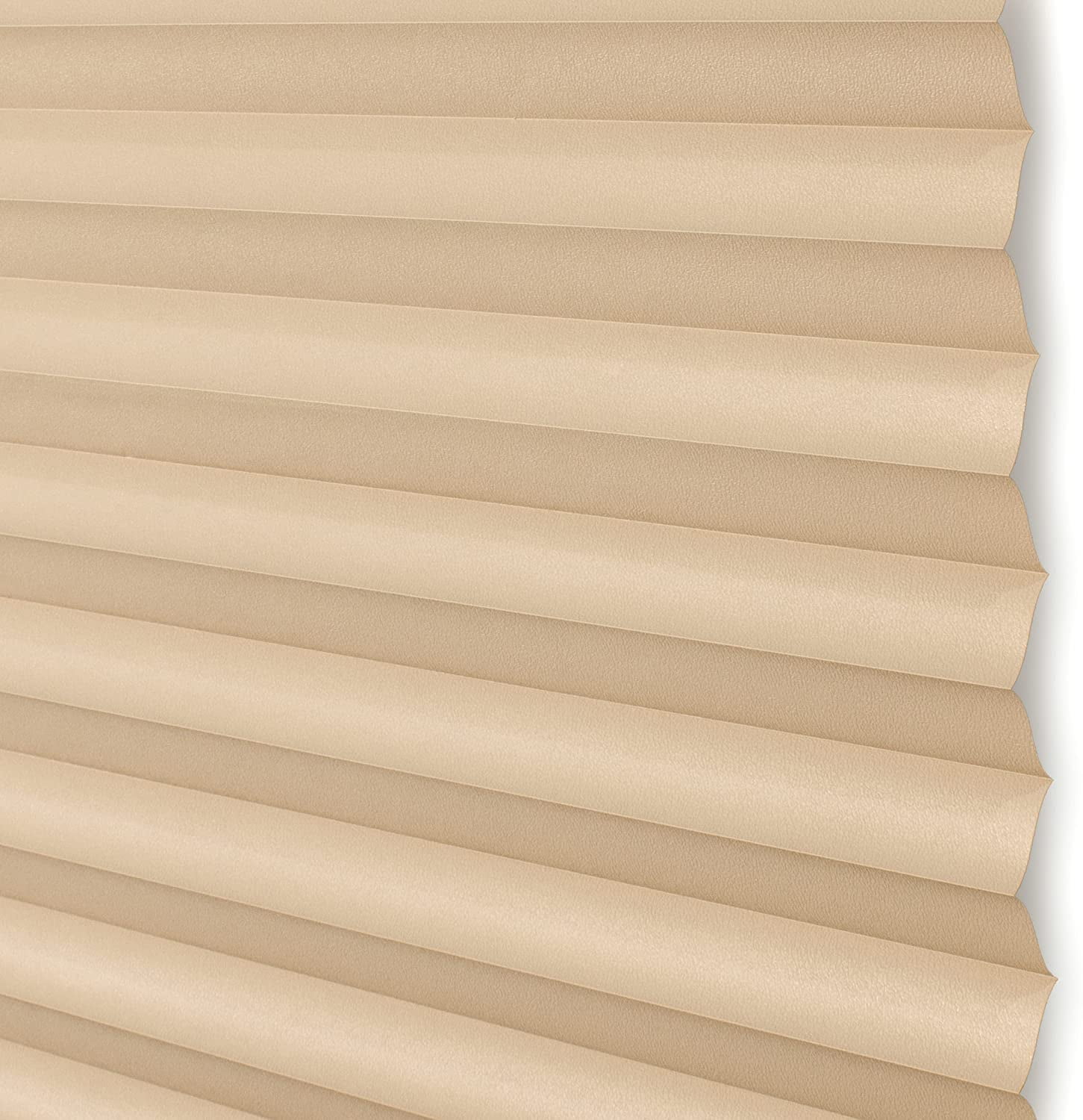 PowerSellerUSA Pleated Window Shades, Window Blinds Room Darkening Blinds 1" Slats Vinyl Window Blinds Cordless Push-Pull Mini Blind, Anti-UV Window Coverings, Fits Windows 75"L x 36"W, Beige