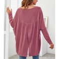 thumbnail image 4 of Mujeres sueltas Top V cuello largo Batwing mangas patrón llano Casual mujeres Jersey camisa rosa rojo S, 4 of 6