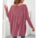thumbnail image 4 of Top holgado con cuello en V y mangas largas de murciélago para mujer, jersey informal con estampado liso, camisa rosa roja XXL, 4 of 6
