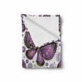 thumbnail image 2 of Natural Soft Flannel Fleece Throw Blanket, Butterflies with Paisley Motif on Wings Flowers Art Print, Cozy Plush for Indoor and Outdoor Use, 50" x 60", Purple White Lilac, by Ambesonne, 2 of 6