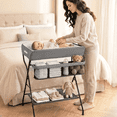 thumbnail image 2 of INFANS Baby Changing Table, Folding Diaper Station Portable Nursery Organizer with Safety Belt and Large Storage Racks for Newborn Baby and Infant (Grey), 2 of 10