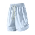 thumbnail image 4 of Womens Quick Dry Shorts High Waist Stretchy Straight Leg Bermuda Shorts with Pockets Casual Summer Athletic Lounge Pants Light Blue L, 4 of 6