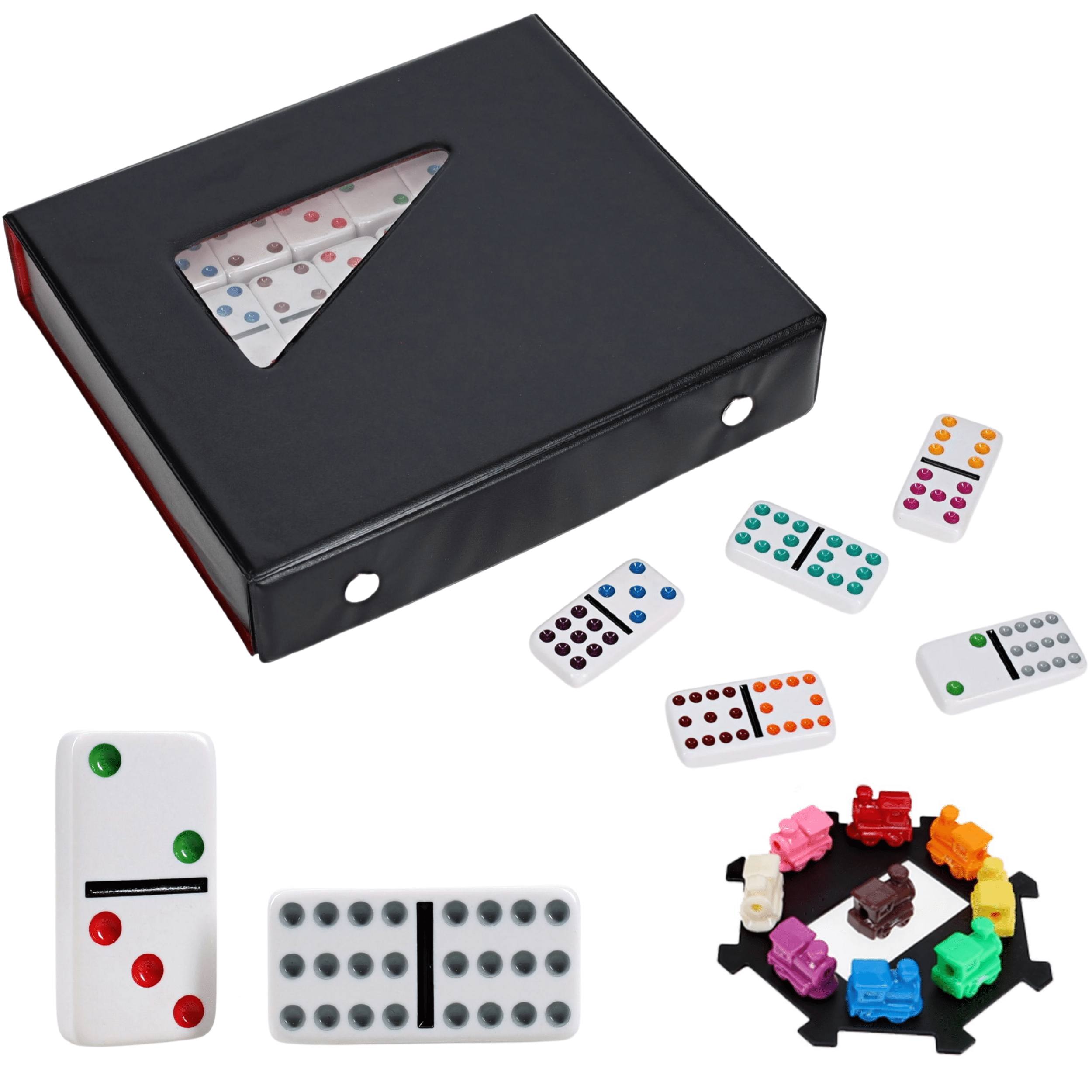 【2体セット】ハートつうしん♡プリモチョコル&プリモコロネ Queensell Mexican Train Dominoes Set, 91 Tiles and 4 Holders