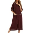 thumbnail image 5 of Hvyesh Women Zipper Robe 3/4 Sleeves Cotton Bathrobe Long Sleepwear with Pockets Loungewear Nightgown, 5 of 7