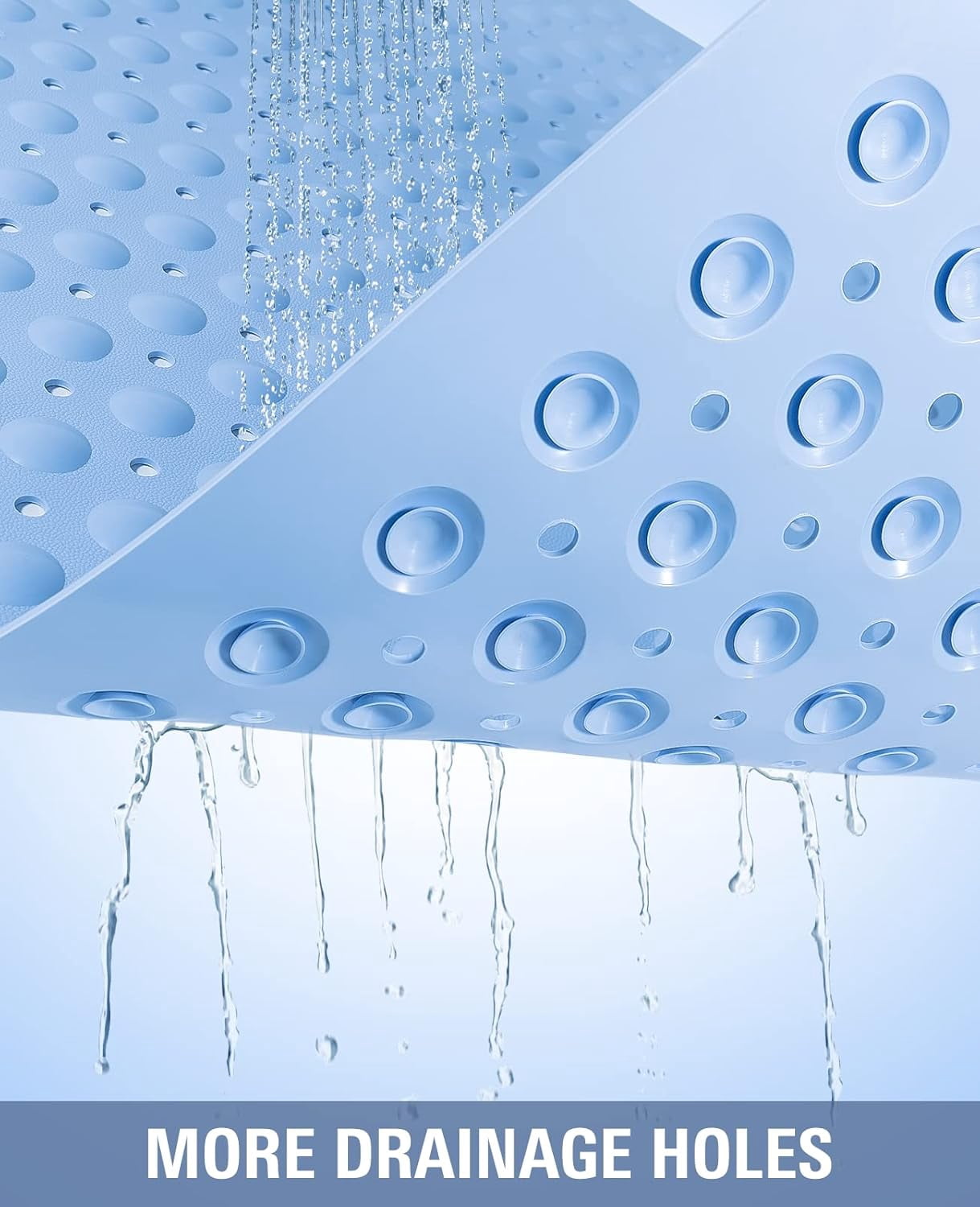 Yolife Extra Large Shower Mat 47.2"x31.5" - TPE Non-Slip Bath Mat/Suction Cups & Drain Holes, Heavy Duty for Shower Stall, Odor-Free,Light Blue