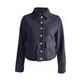 thumbnail image 3 of Women'S Coats Lapel Cropped Jacket Button Down Casual Varsity Jacket with Pockets Navy Blue S, 3 of 8