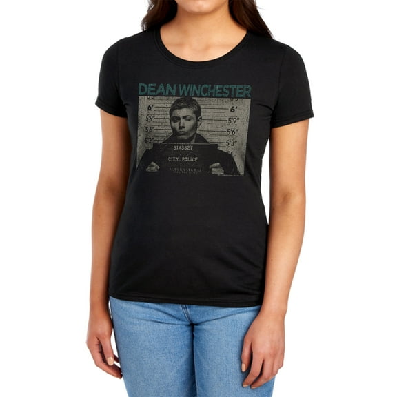 Supernatural Dean Mug Shot Women's T Shirt (Medium) Black