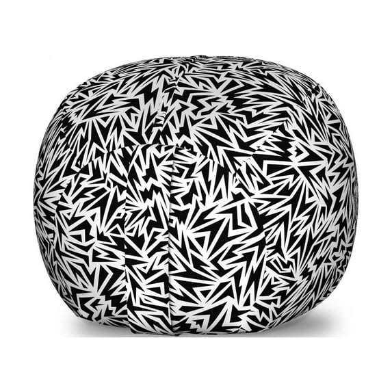 Black and White Storage Toy Bag Chair, Monochrome Sharp Shapes Simple Fissure Crack Fractal Form Burst Pattern, Stuffed Animal Organizer Washable Bag, Large Size, Black White, by Ambesonne