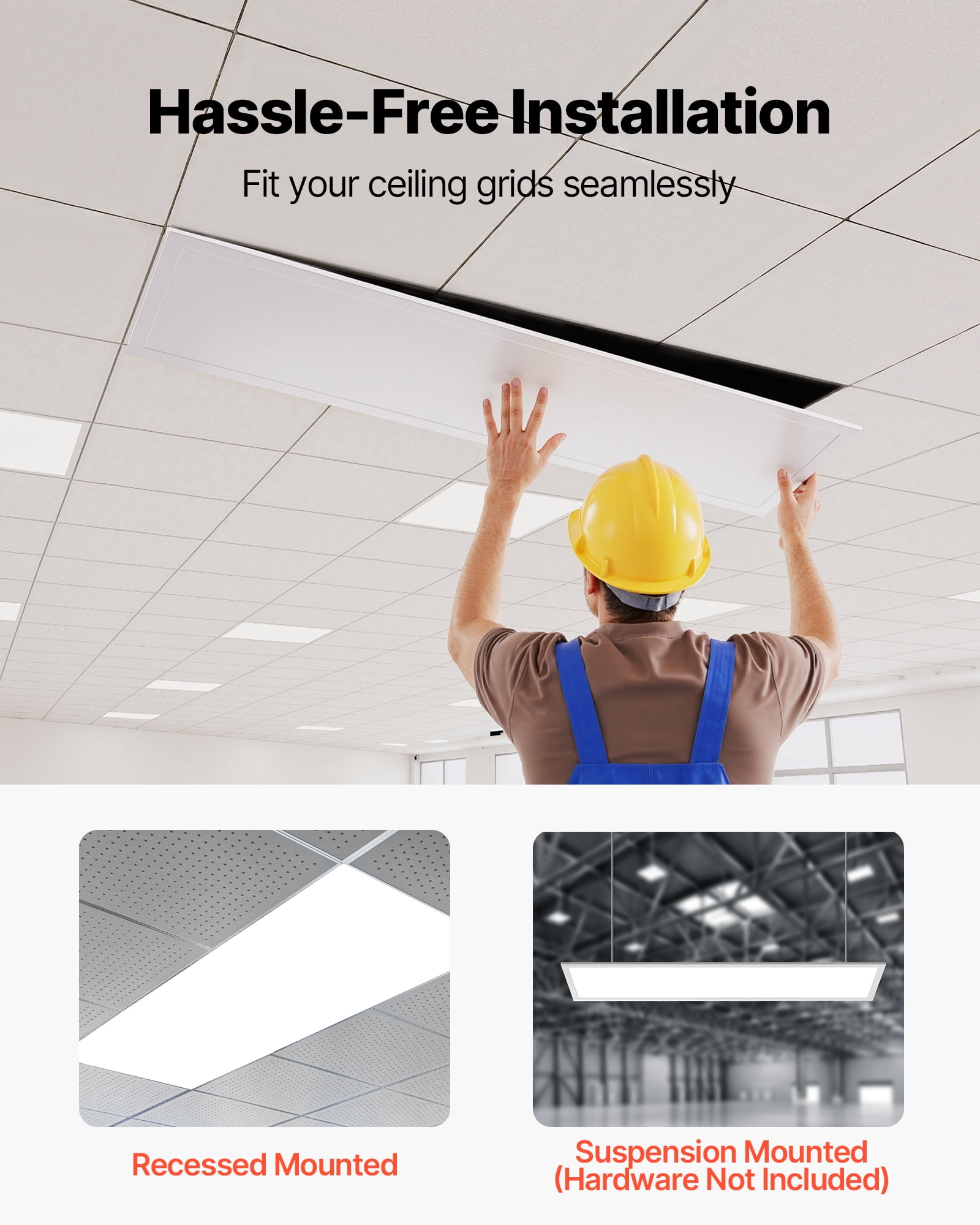 VEVOR 1x4 FT LED Flat Panel Light, 5700 LM, Flush Mount LED Drop Ceiling Lighting Fixture with 3 Color Selectable 3000K/4000K/5000K, 25W/30W/40W, 0-10V Dimmable, Ultra Slim for Home Kitchen, 2 Pack