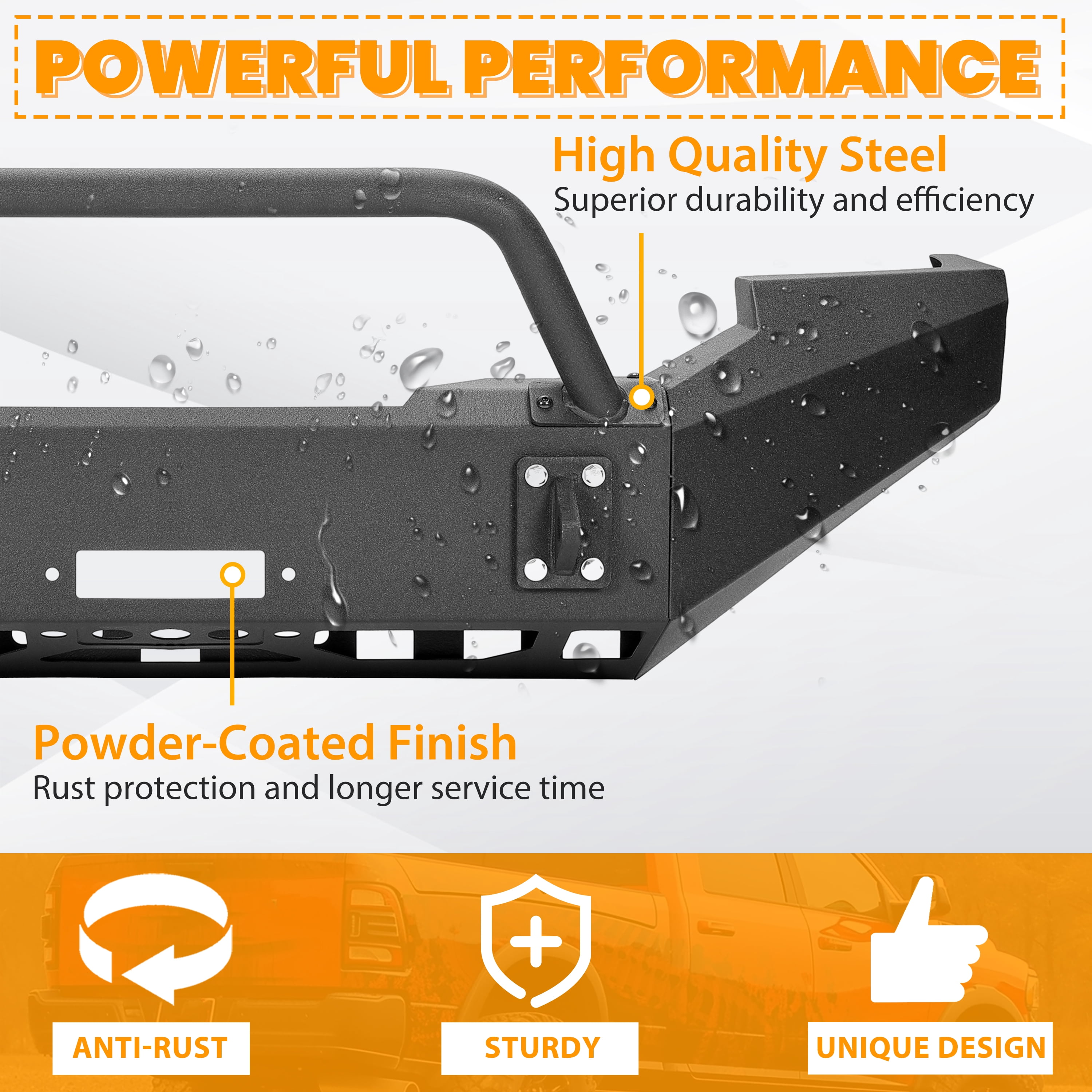 Kojem Front Bumper Assembly For 1999-2004 Ford F250 F350 Super Duty w/Winch Plate