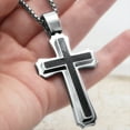 thumbnail image 3 of Men's Stainless Steel Cross Pendant Necklace with Carbon Fiber Inlay - Religious Jewelry Gift for Him, 3 of 8