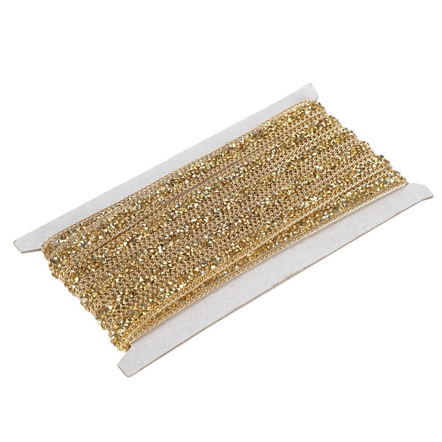 Rollo de malla de cristal con cinta de diamantes de imitación de 5 yardas para envolver decoraciones artesanales de plástico de 1,5 cm de color dorado
