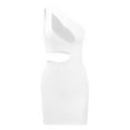 thumbnail image 6 of Odbmxy Wrap Mini Dresses for Women Sleeveless One Shoulder Womens Plus Dresses Party Hollowed Out Slim Plain Dresses,White XS, 6 of 9
