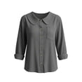 thumbnail image 6 of Hfnxid Women's Corduroy Button Down Shirt Peter Pan Collar Long Sleeve Blouse Casual Tops with Pocket, 6 of 7